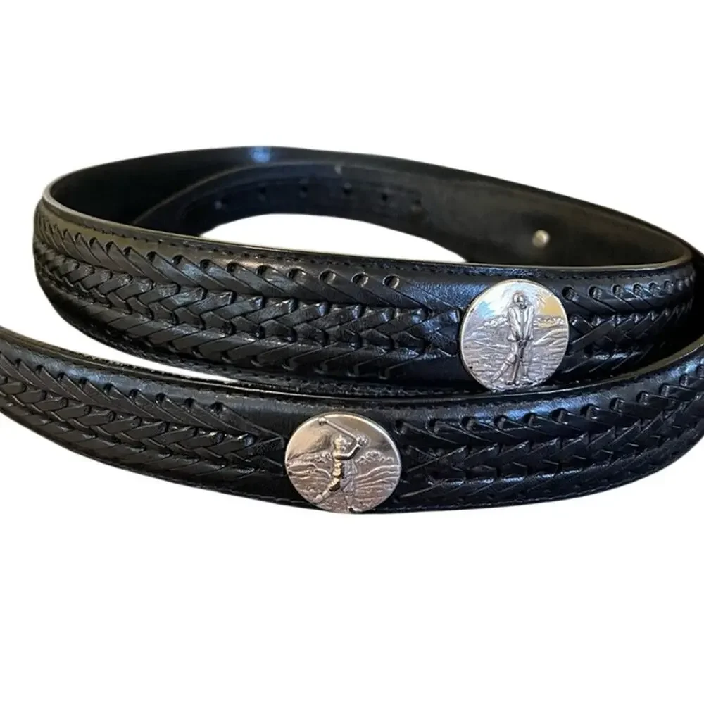 Onyx by Brighton Golf Belt Black & Silver Leather Braided Silver Accents Size 50
